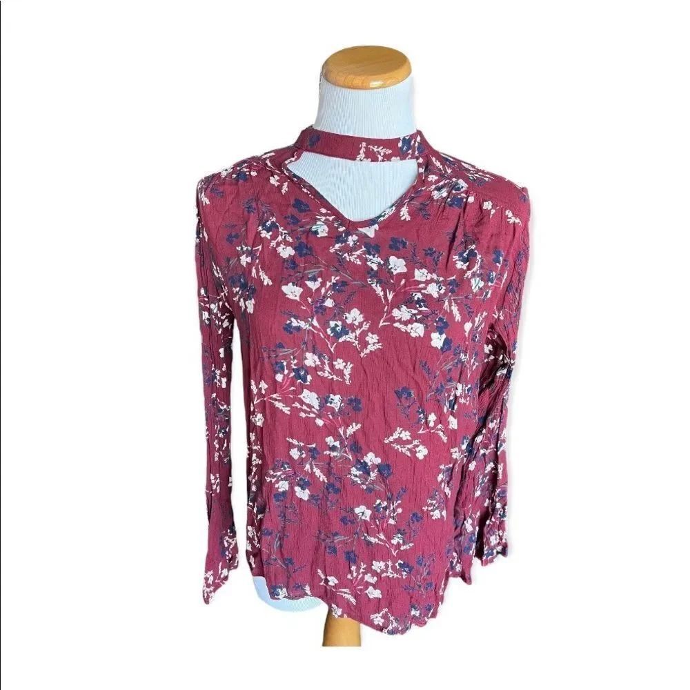 Womens Japna Choker Floral Bell Sleeve Top - Sz L